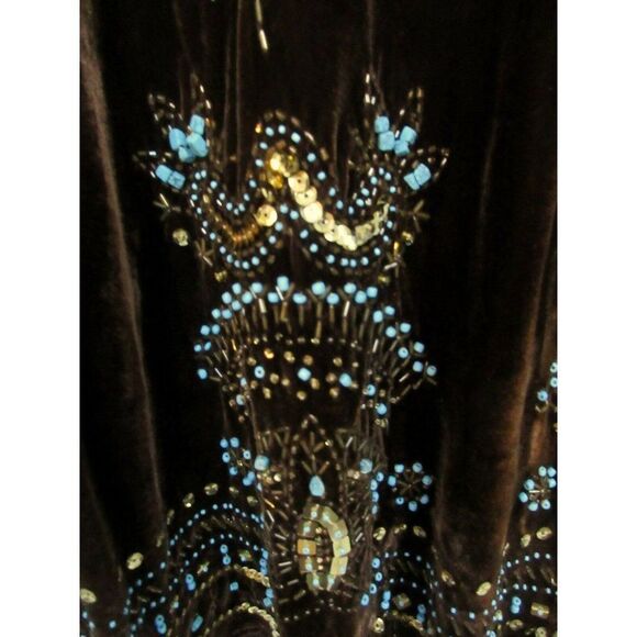 Carole Little Brown Velvet Long Gypsy Skirt Hand-Beaded Sequins Hippie Sz 8 NEW - Picture 4 of 9
